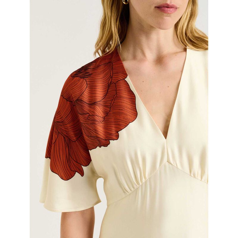 Veronika Maine Terracotta Poppy Satin Draped Midi Dress image number 2